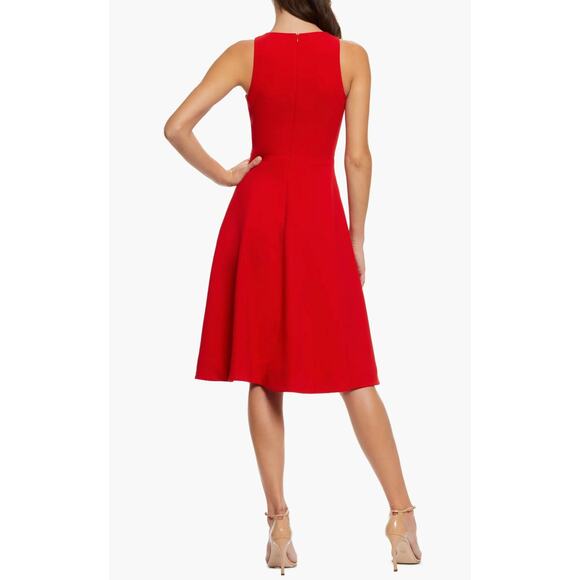 DRESS THE POPULATION Vibrant Red Catalina A-Line Midi Dress Women's Size Medium - Picture 9 of 9
